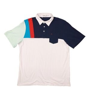 Criquet White Blue‎ Colorblock Short Sleeve Polo Shirt Men's size XL Golf Preppy